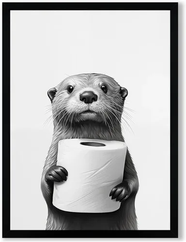 Vista 28 de Arte de pared de lienzo enmarcado para baño con oso negro tierno, decoración divertida para baño con animales, adorable oso con papel higiénico