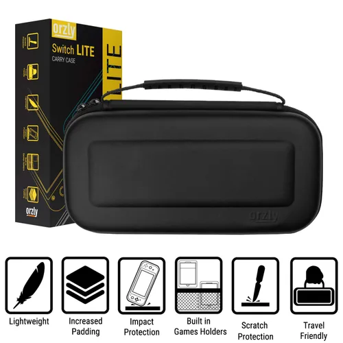 Vista 8 de Orzly Carry Case for Nintendo Switch Lite - Portable Travel Carry Case with storage for Switch Lite Games & Accessories [Solid Black]