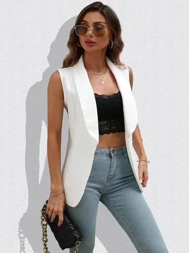 Vista 7 de Floerns Blazer sin mangas con cuello de chal abierto para oficina