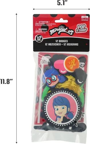 Vista 7 de Miraculous Ladybug - Pop n' Swop 12 insignias surtidas de mariquita y gato negro, insignias regulares y XXL, compatible con monederos Pop n' Swop
