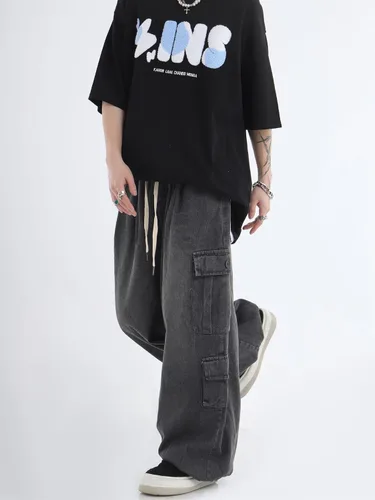 Vista 3 de Grunge Pantalones holgados Y2K Emo Alt Cargo Pant Fairycore Demin Cloting Estético Jogger Pantalones deportivos Hiphop Tripp Streetwear