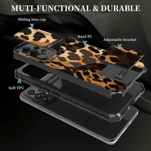 Vista 3 de Funda para Samsung Galaxy A53 5G con cubierta de cámara y soporte de soporte, resistente a prueba de golpes, TPU funda protectora para Samsung