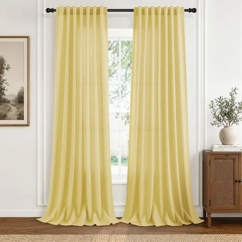 Vista 28 de Hokibero Cortinas de lino natural de 96 pulgadas de largo para sala