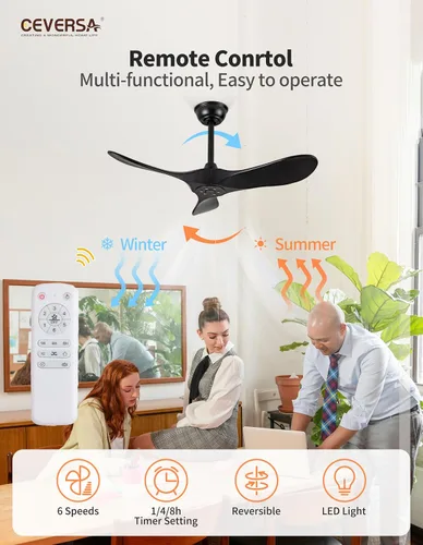 Vista 4 de Ventilador de techo negro de 36 pulgadas sin luces, pequeños ventiladores de techo de madera sin luces con control remoto, 3 aspas, hélice