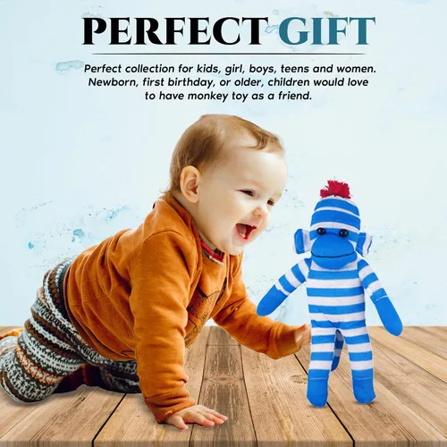 Vista 5 de Plushland Adorable Mono de Calcetines, El Original y Tradicional Juguete de Animal de Peluche Tejido a Mano, Regalo para Niños, Bebés, Adolescentes