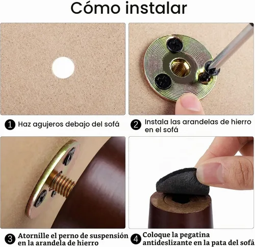 Vista 4 de TURSTIN 8 patas redondas para muebles de 3 pulgadas, patas redondas de madera maciza con tuercas en T M8, patas de sofá, patas de repuesto