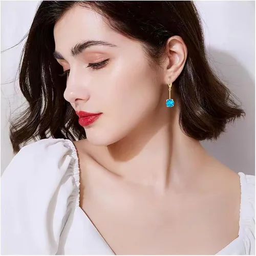 Vista 2 de VONSSY Pendientes colgantes de piedras preciosas Aretes colgantes de circonita cúbica de cristal chapado en platinooro, aretes rojosrosaazules