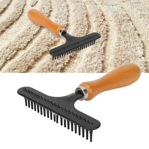 Vista 5 de Wooden Handle Pet Brush, Handheld Cat Grooming Rake, Stainless Steel Deshedding Brush for Cats Dogs with Comfortable Rounded Tips