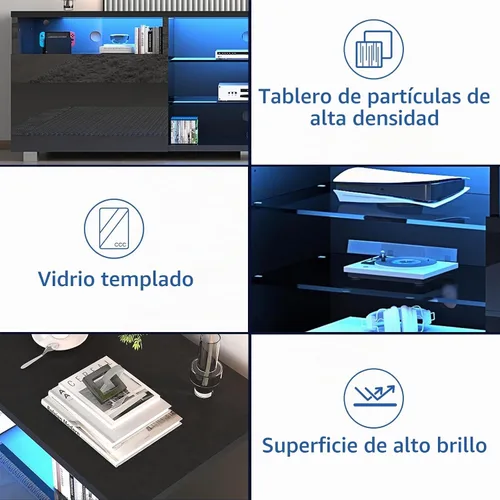 Vista 8 de St.Mandyu Soporte de TV LED para TV de 75/80 pulgadas, Mesa de Televisión Moderna Centro de Consola de Medios con Cajón y Luces LED, Centro