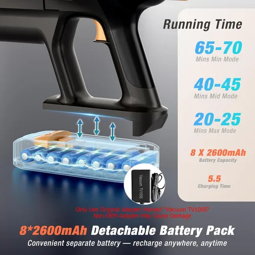 Vista 3 de Aspiradora Inalámbrica, Mejorada 600W 50KPA 70Min Aspiradoras para el Hogar, Aspiradora de Palo Autoportante, Carga con Montaje en Pared y Pantalla