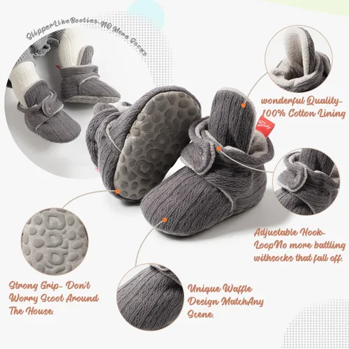 Vista 90 de Botines de forro polar para bebés, niños y niñas, pantuflas antideslizantes con agarre suave, zapatos de calcetín para recién nacidos, cuna