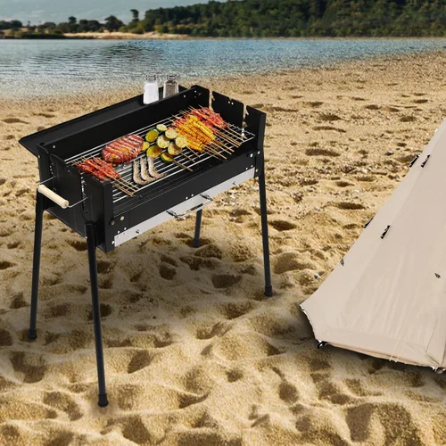 Vista 4 de Parrilla de carbón para barbacoa, de acero inoxidable, plegable, portátil, kits de herramientas para barbacoa al aire libre, camping, senderismo