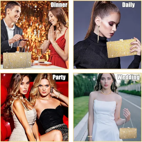 Vista 5 de Kigeli 4 piezas de diamantes de imitación para mujer, bolsa de embrague de noche, collar y pulsera para boda formal