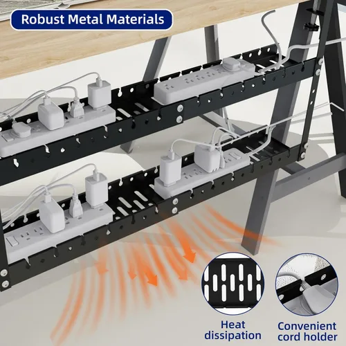 Vista 7 de Bandeja extensible de 31 pulgadas para organizar cables debajo del escritorio, bandeja de gestión de cables de metal debajo del escritorio