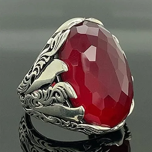 Vista 2 de Men Handmade Ring, Ruby Stone Ring, Red Gemstone Ring, Ottoman Style Ring, 925k Sterling Silver Ring, Gift For Him