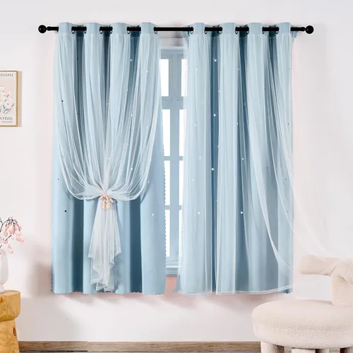 Vista 57 de indistar Cortinas opacas con recortes de estrellas para dormitorio de niña, cortinas de oscurecimiento para habitación de bebé, cortinas