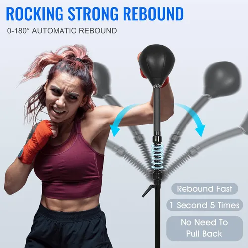 Vista 5 de Reflex Speed Bag - Saco de boxeo de base gruesa, con altura ajustable y resorte reforzado, fuerte y duradero, para boxeador, persona de fitness