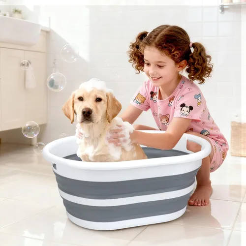 Vista 2 de ddLUCK Bañera plegable multifuncional para mascotas, bañera portátil para interiores y exteriores, bañera de lavado plegable para mascotas pequeñas