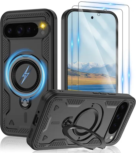 Vista 22 de Gritup fro Funda para Google Pixel 9A, funda protectora magnética de grado militar compatible con Mag-Safe, 2 protectores de pantalla HD, soporte