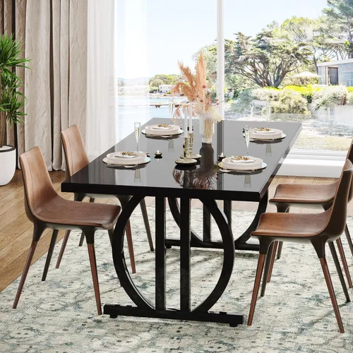 Vista 4 de Tribesigns Mesa de comedor moderna de 63 pulgadas para 6, mesa de cocina rectangular con marco de metal, mesa de comedor negra para el hogar, comedor