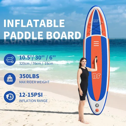 Vista 4 de Bifanuo Tabla de Paddle Inflable con Accesorios SUP y Mochila. Tablas de Paddle para Adultos. Cubierta Antideslizante, Postura Ancha, Aleta