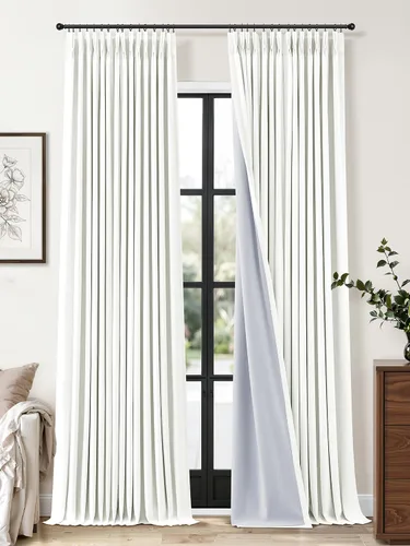 Vista 27 de Cortinas opacas plisadas de lino beige y blanco de 90 pulgadas de largo para dormitorio o sala de estar, juego de 2 paneles, oscurecimiento