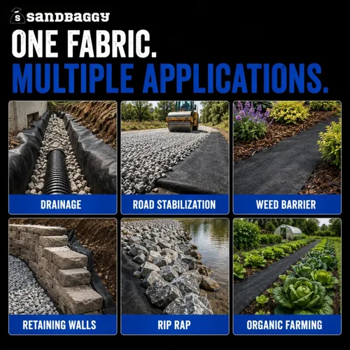 Vista 2 de Sandbaggy Tela geotextil no tejida de 8 onzas para paisaje, fabricada en Estados Unidos, tela de grado industrial con protección UV de 50 años