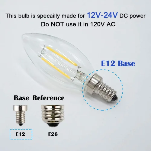 Vista 2 de Paquete de 5 bombillas LED para candelabros CC de 12 V-24 V, 2 W, 200 lm, 4000 K, blanco natural, regulables con atenuador PWM DC, punta de torpedo