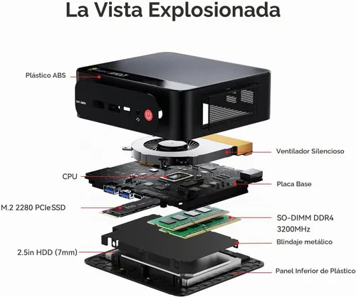 Vista 8 de Beelink Mini PC SER5 con AMD Ryzen 5 5500U 16GB DDR4 480GB NVMe SSD