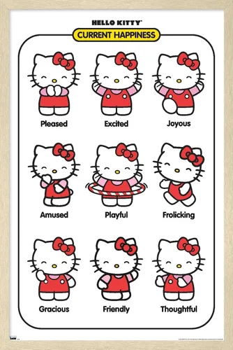 Vista 7 de Trends International Hello Kitty: Basic - Póster de pared de felicidad actual, 22.4 pulgadas de largo x 14.7 pulgadas, versión enmarcada en madera