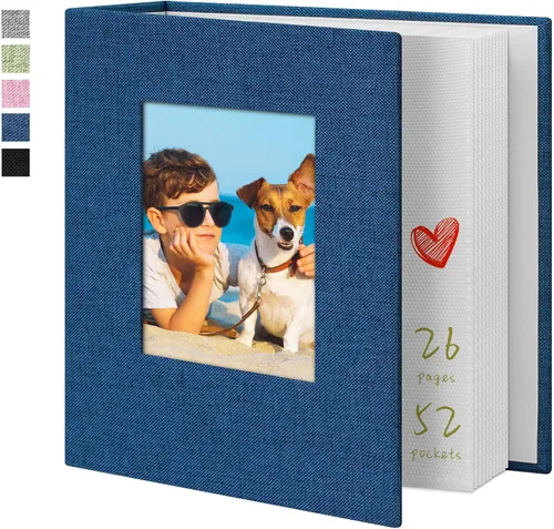 Vista 7 de Álbum de fotos de 4 x 6 pulgadas, 52 bolsillos, con cubierta de lino, álbumes de fotos para familia, boda, bebé, libro de fotos con capacidad