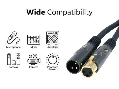 Vista 3 de Monoprice Cable XLR macho a XLR hembra, 15 pies, negro, 16AWG, chapado en oro, micrófono e interconexión, serie Stage Right