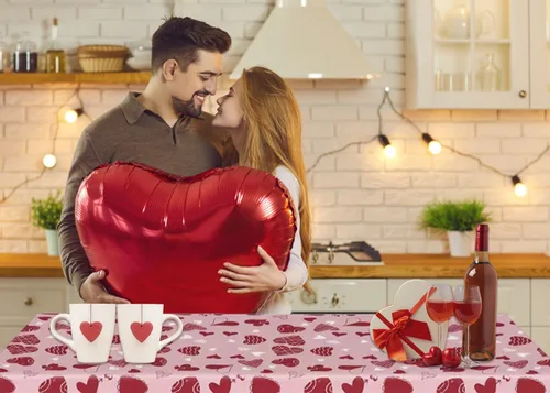 Vista 6 de Paquete de 3 manteles para el día de San Valentín, manteles desechables de plástico con corazón de amor rosa y rojo, 54 x 108 pulgadas, manteles
