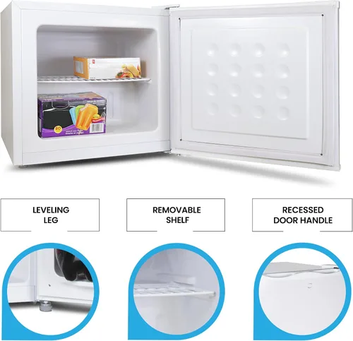 Vista 4 de Koolatron Congelador vertical blanco de 1.2 pies cúbicos de capacidad, 1 estante con cable, listo para garaje, almacenamiento de carne