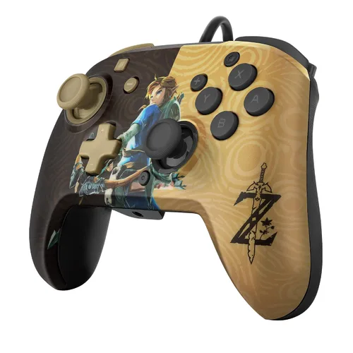Vista 13 de PDP Gaming Faceoff Deluxe+ Wired Switch Pro Controller - Zelda Breath of the Wild - Link - Gold Black - Official Licensed Nintendo - Customizable