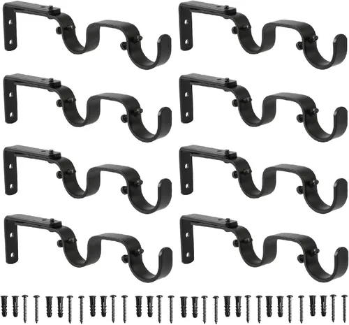 Vista 10 de Soportes de barra de cortina resistentes, soportes ajustables para doble barra, 1 pulgada (2 piezas, negro)
