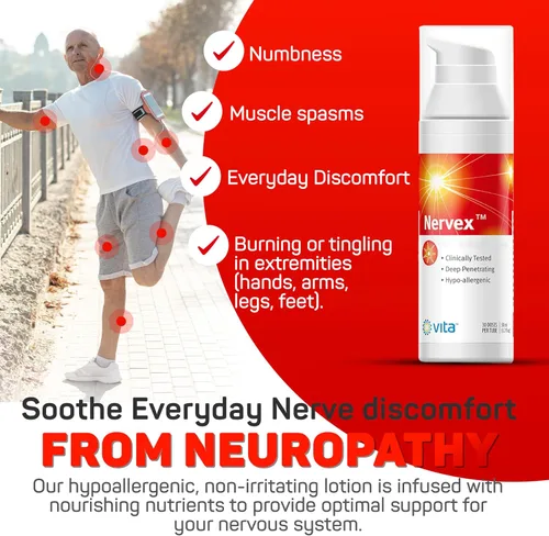 Vista 2 de Alivio del dolor por neuropatía con árnica de Nervex, R-ALA, B1, B5, B6, capsaicina, MSM. Calmar y regenerar. Reduzca el ardor, el hormigueo