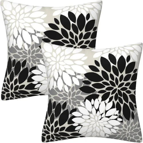 Vista 31 de Juego de 2 fundas de almohada decorativas de dalia azul marino, rojo, gris, dalia floral, para interiores y exteriores, funda de almohada de Floral 1