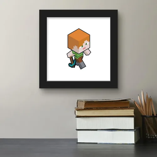 Vista 4 de Trends International Gallery Pops Minecraft - Arte isométrico de Alex para pared, versión enmarcada negra, 12 x 12 pulgadas