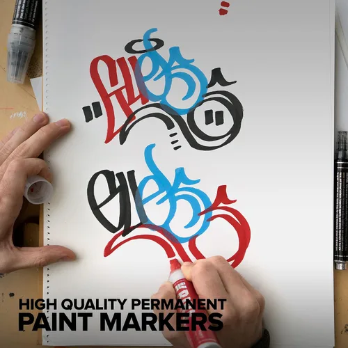 Vista 6 de Krink K-75 - Rotulador de pintura negra, vibrante y opaco para cualquier superficie, marcadores de graffiti permanentes, marcadores de pintura Krink