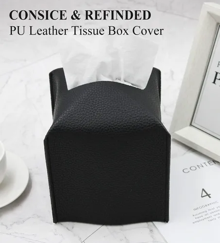 Vista 4 de Livelab Funda para caja de pañuelos, cuadrada, decorativa, de piel sintética, soporte para caja de pañuelos moderna, organizador de papel facial