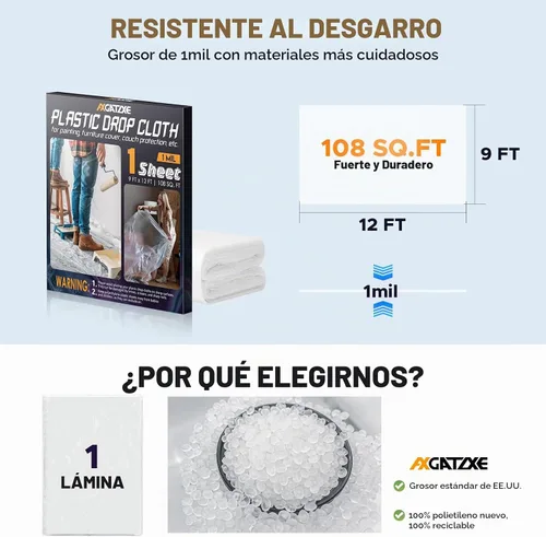 Vista 5 de Lonas de plástico de 12 x 9 pies - 1 Mil (paquete de 1) - Láminas y lonas desechables para pintor para pintar, protección impermeable
