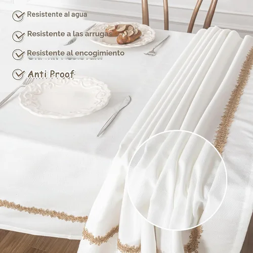 Vista 6 de MYSKY HOME - Mantel para mesa rectangular, impermeable, manteles de algodón suave para interior/exterior, mantel sin arrugas para mesa rectangular