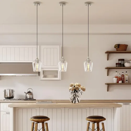 Vista 7 de VONLUCE Luces colgantes para isla de cocina, iluminación colgante de níquel cepillado para isla de cocina con cable colgante para dormitorio