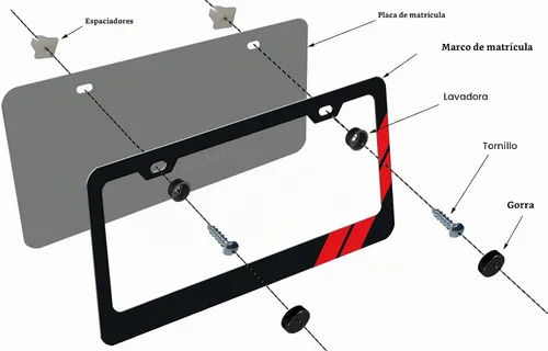 Vista 4 de Marco de Placa de Matrícula de Aluminio Compatible con Vehículo, Camión, Remolque, SUV de Dodge. (Rojo-01)