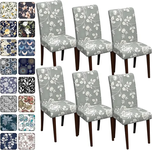 Vista 23 de Fundas para sillas de comedor CoSofSLIP, juego de 2, fundas estampadas elásticas antideslizantes, fundas extraíbles y lavables para sillas