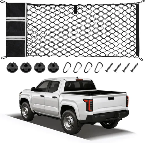 Vista 8 de Amiss Red de carga elástica, accesorios exteriores de automóvil, red de almacenamiento elástica ajustable con gancho para SUV, automóviles y negro