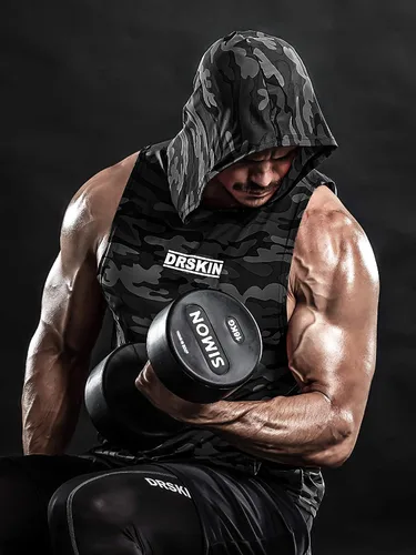 Vista 3 de DRSKIN 2 or 1 Pack Men's Hooded Tank Tops Muscle Cut Off T Shirt Sleeveless Bodybuilding Gym Hoodies Workout Athletic