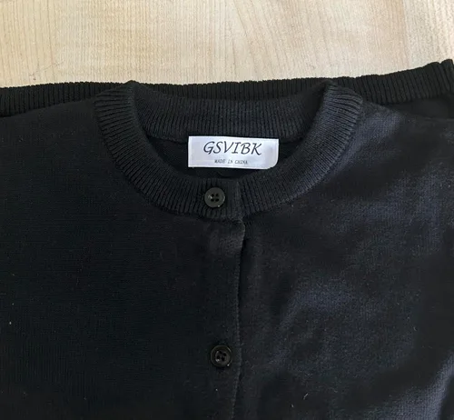 Vista 3 de GSVIBK - Suéter tipo cárdigan de manga larga de algodón para niños, con botones, suéter de cuello redondo para niñas, suéter para uniforme Negro