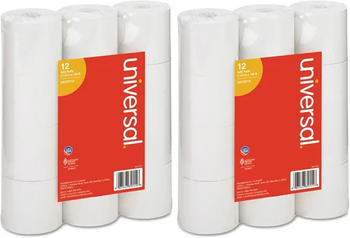 Vista 2 de UNV35715 Rollo de papel para calculadoras o máquinas para hacer cuentas, de 2-1/4 pulgadas x 150 pies, color blanco. Paquete de 12 unidades.